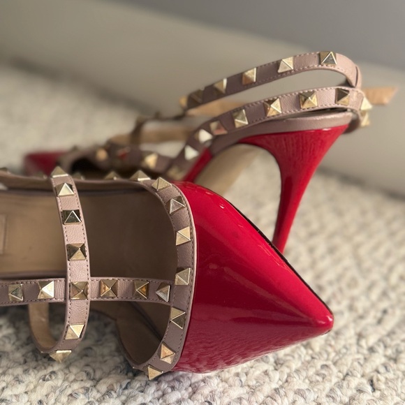 Valentino Red and Tan Studded Heels - Picture 1 of 10